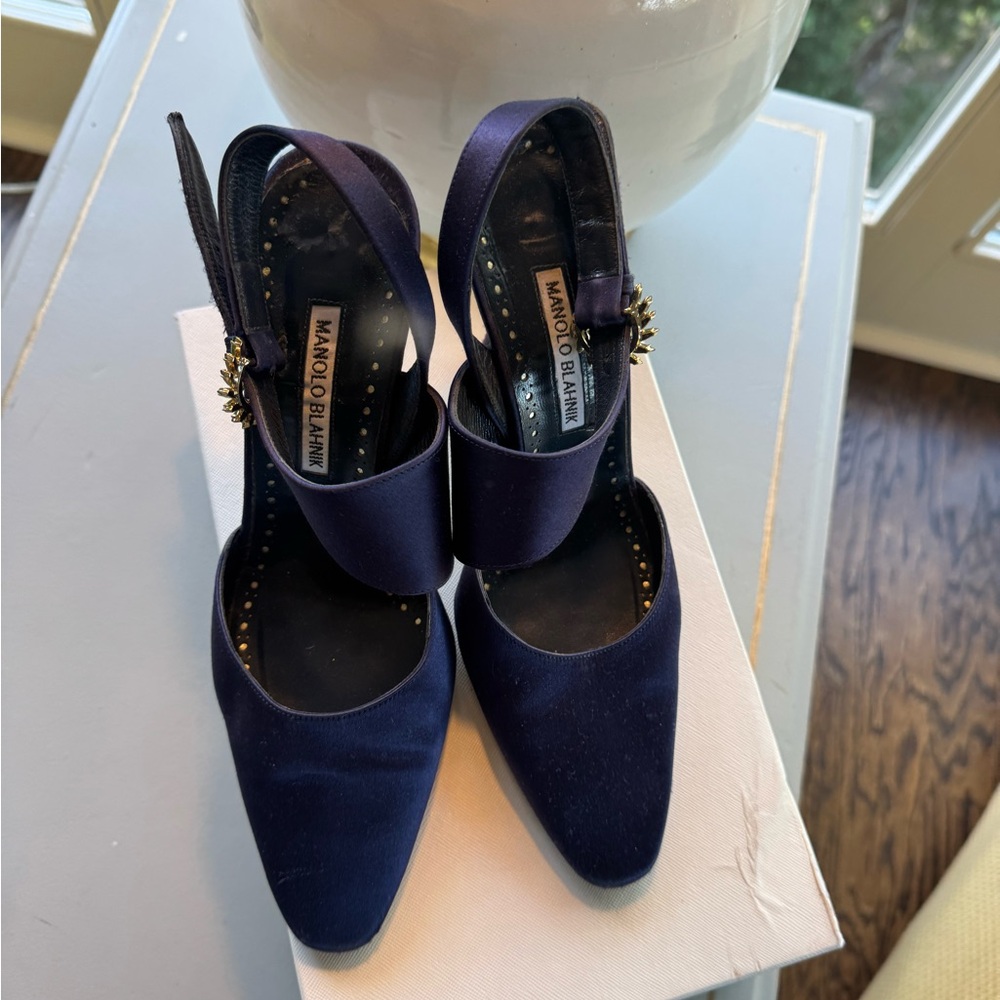 Manolo Blahnik Collectible Blue Satin Heels